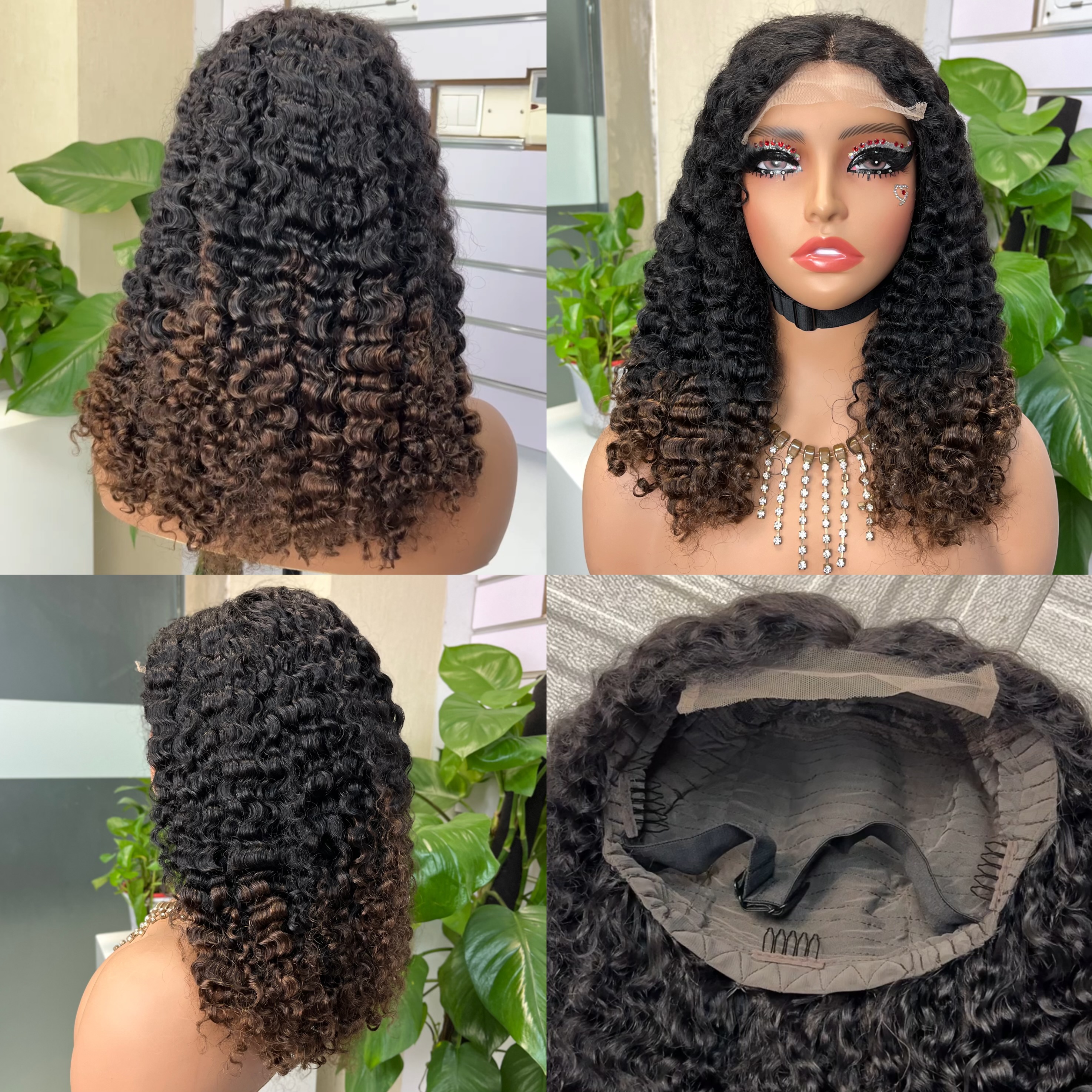 Stema 5x5 Double Drawn Ombre Burmese  Curl Transparent Lace Closure Wig